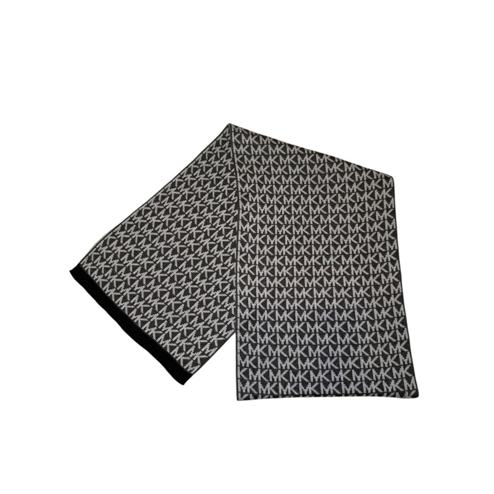 Michael Kors Scarf Black Grey MK Monogram Logo Knit Rectangle Unisex Accessory